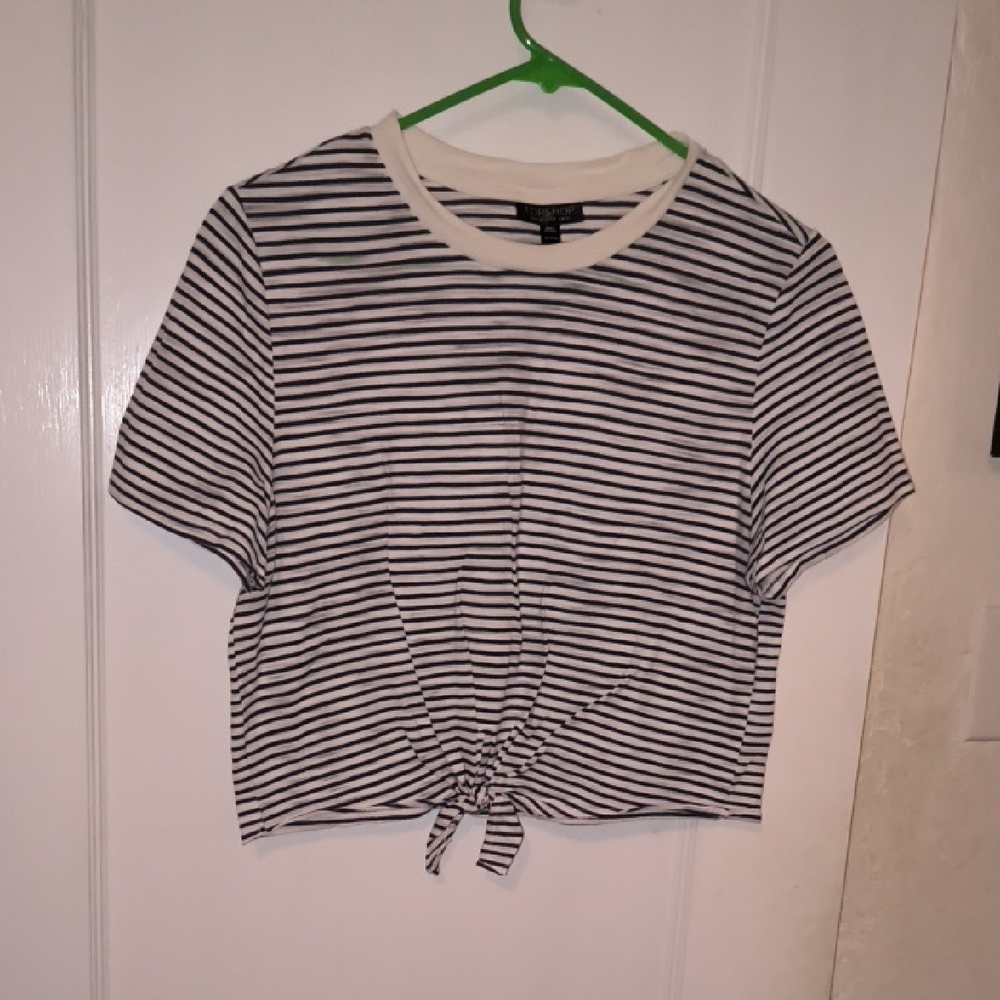 Topshop | Black and White Striped Tie-Front Crop Top
